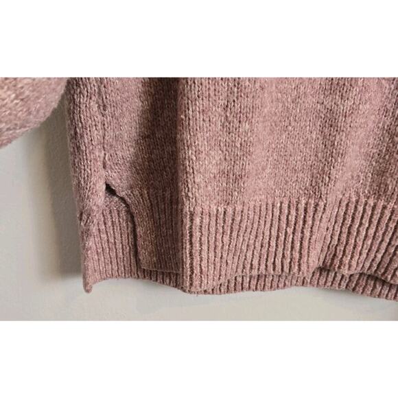 Button Henley Sweater Dusty Pink Poly Cotton Blend V-Neck SMALL Schoolgirl Crop - Picture 5 of 8